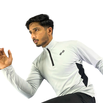 QUARTER ZIP LIGHT-WEIGHT TRAINING PULLOVER , GREY COLOR