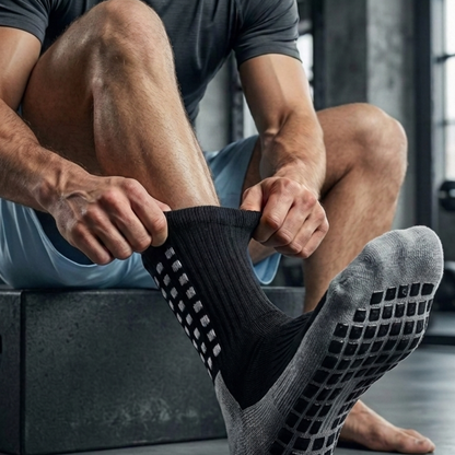 ATHLETE WEARING SOPRO BLACK GRIP SOCKS