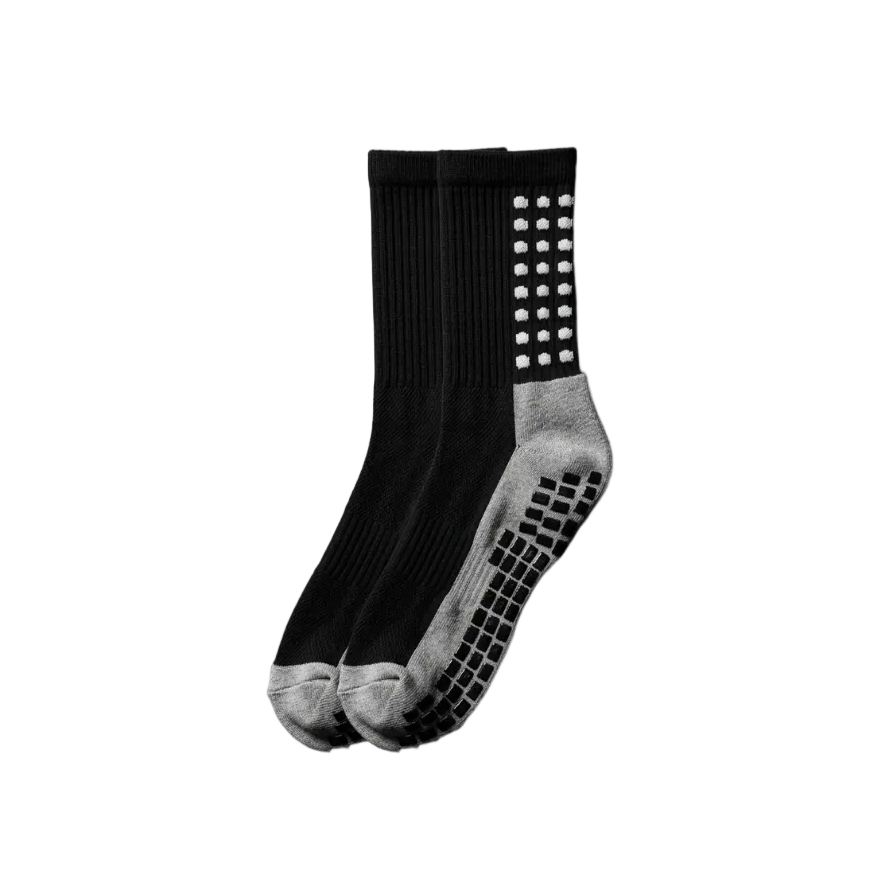 SOPRO BLACK GRIP SOCKS PLACE ON LIGHT GREY BACKGROUND