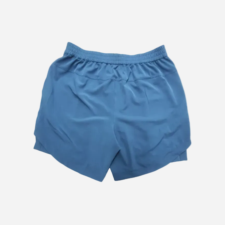 Blue athletic SOPRO shorts with an elastic waistband, shown from the back on a plain white background.