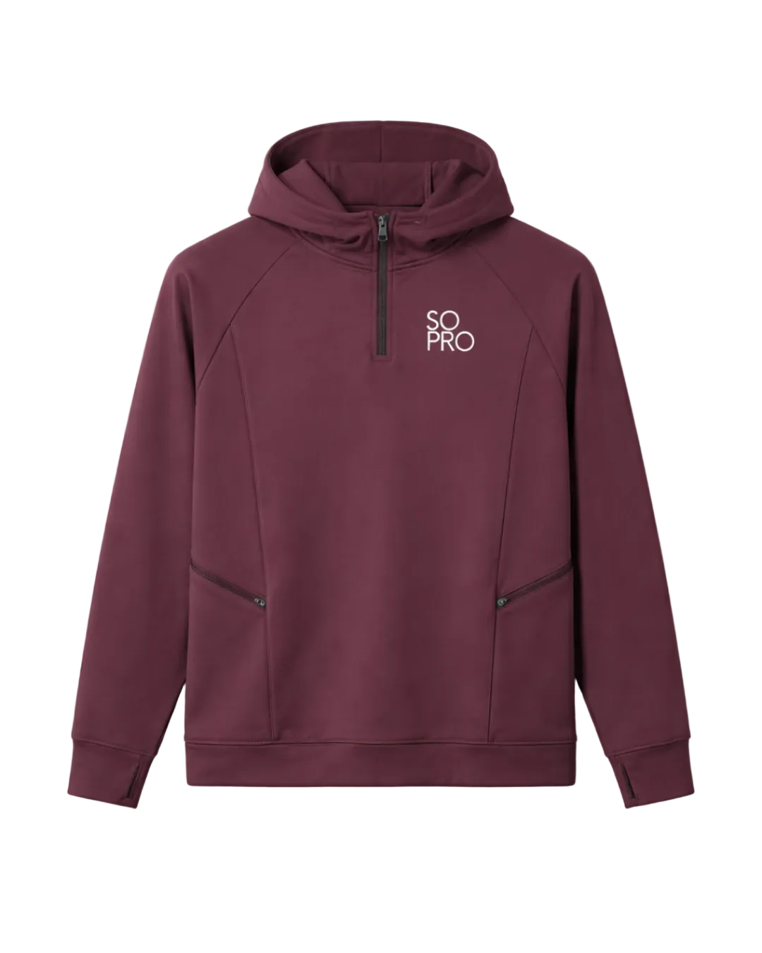 flat lay hoodie with 'SOPRO' logo on a white background