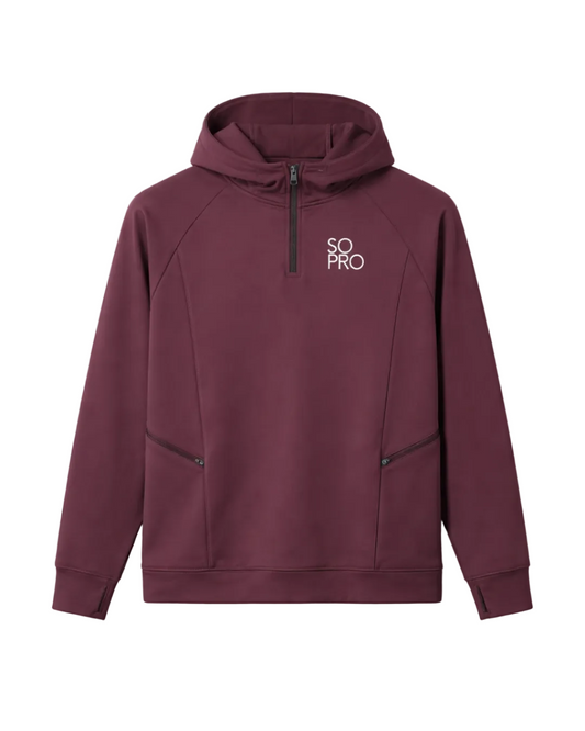 flat lay hoodie with 'SOPRO' logo on a white background