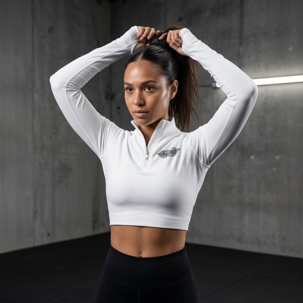 SPR.31. WOMEN CROP TRAINING QUARTER ZIP LONG SLEEVE TSHIRT